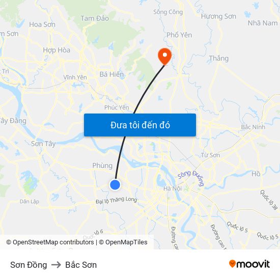 Sơn Đồng to Bắc Sơn map