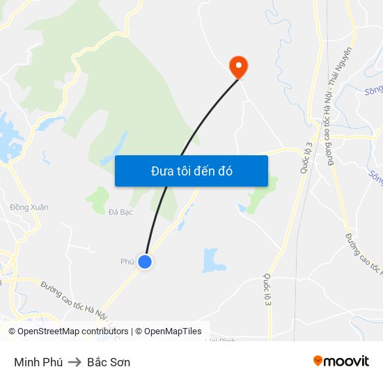 Minh Phú to Bắc Sơn map