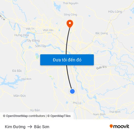 Kim Đường to Bắc Sơn map