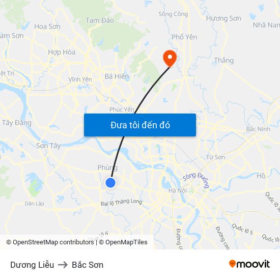 Dương Liễu to Bắc Sơn map