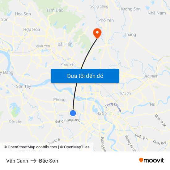Vân Canh to Bắc Sơn map