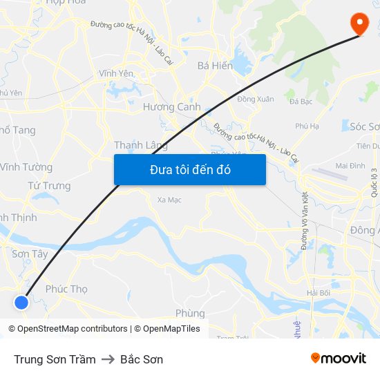 Trung Sơn Trầm to Bắc Sơn map