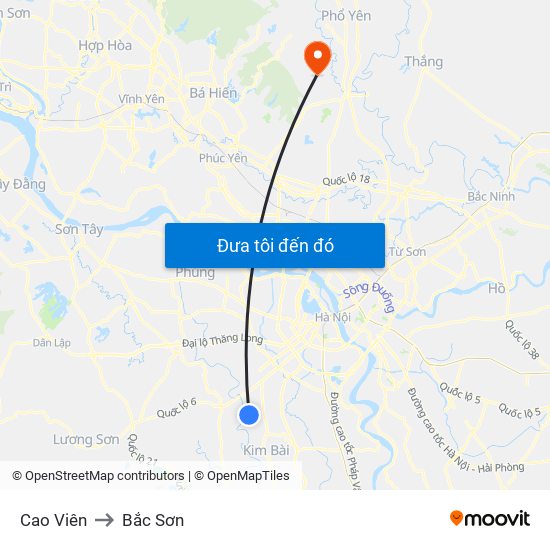 Cao Viên to Bắc Sơn map