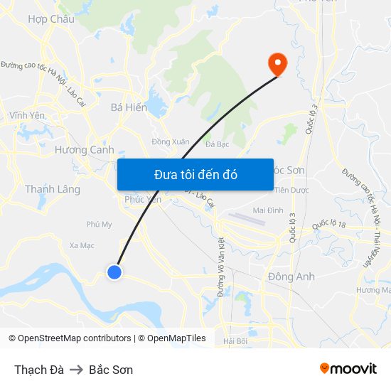 Thạch Đà to Bắc Sơn map