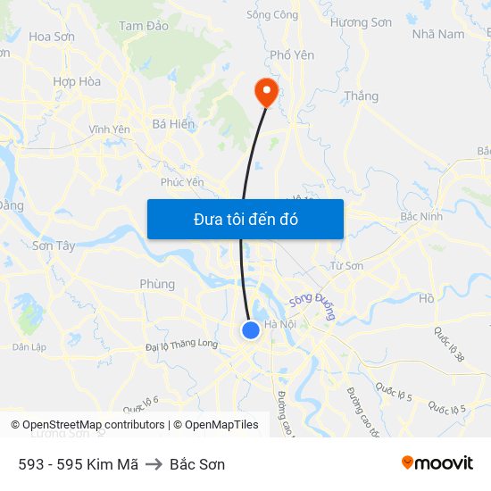 593 - 595 Kim Mã to Bắc Sơn map