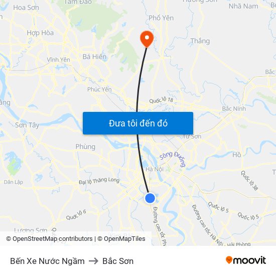 Bến Xe Nước Ngầm to Bắc Sơn map