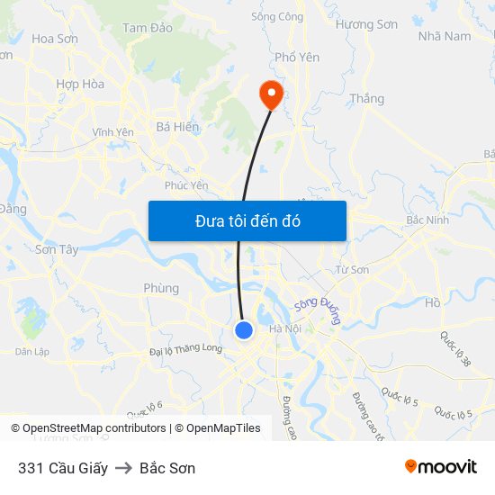 331 Cầu Giấy to Bắc Sơn map