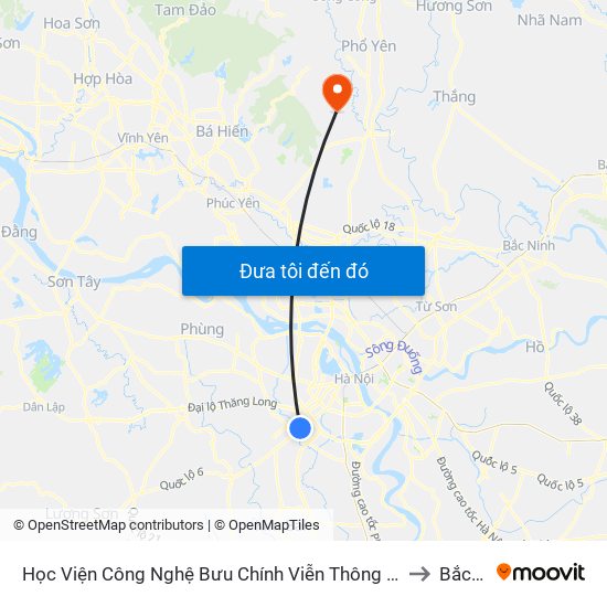 Học Viện Công Nghệ Bưu Chính Viễn Thông - Trần Phú (Hà Đông) to Bắc Sơn map