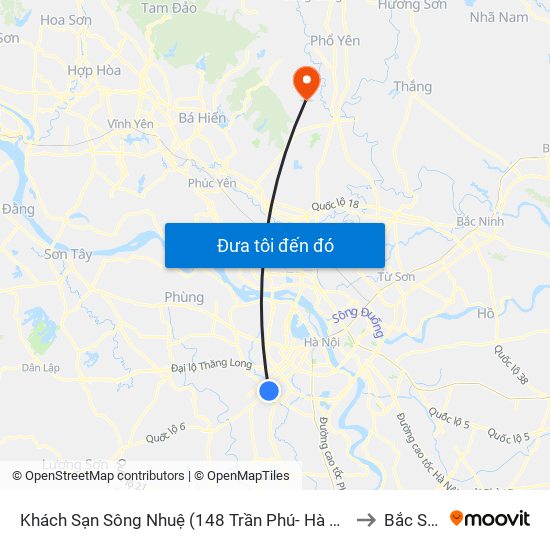Khách Sạn Sông Nhuệ (148 Trần Phú- Hà Đông) to Bắc Sơn map