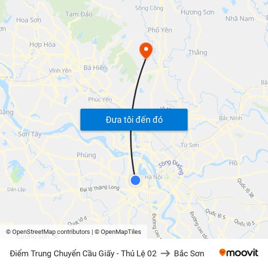 Điểm Trung Chuyển Cầu Giấy - Thủ Lệ 02 to Bắc Sơn map