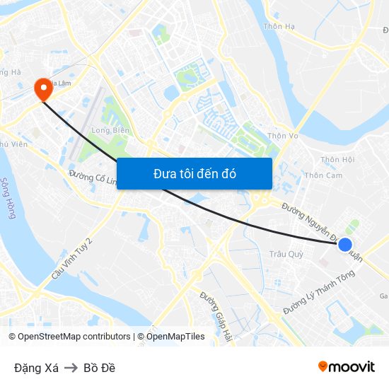 Đặng Xá to Bồ Đề map