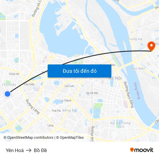 Yên Hoà to Bồ Đề map