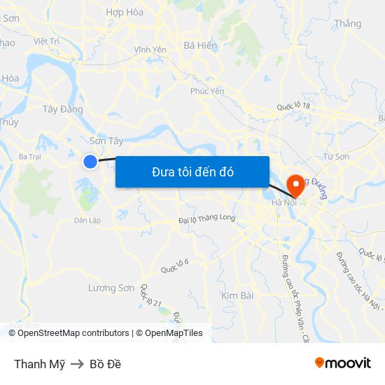 Thanh Mỹ to Bồ Đề map