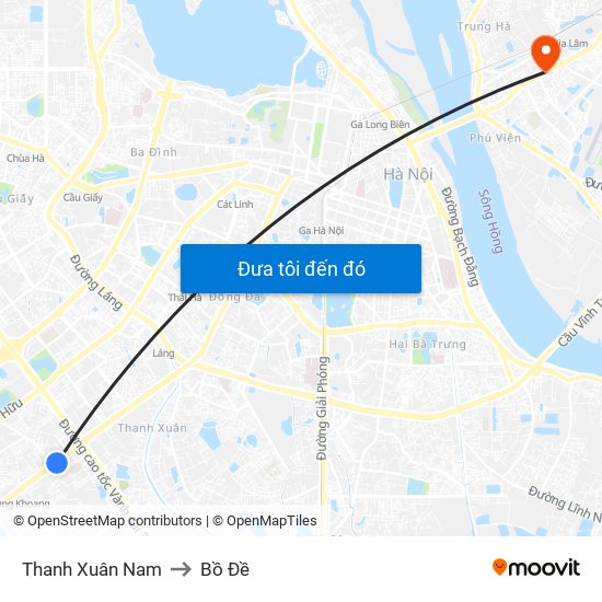 Thanh Xuân Nam to Bồ Đề map