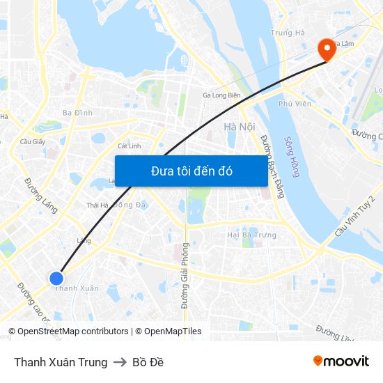 Thanh Xuân Trung to Bồ Đề map