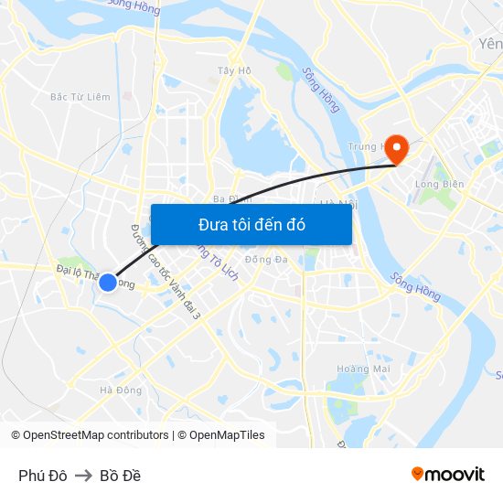 Phú Đô to Bồ Đề map