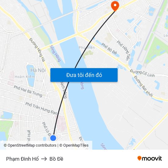 Phạm Đình Hổ to Bồ Đề map