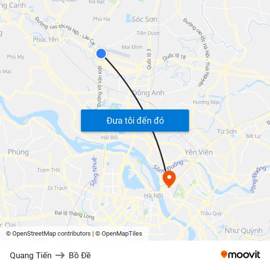 Quang Tiến to Bồ Đề map