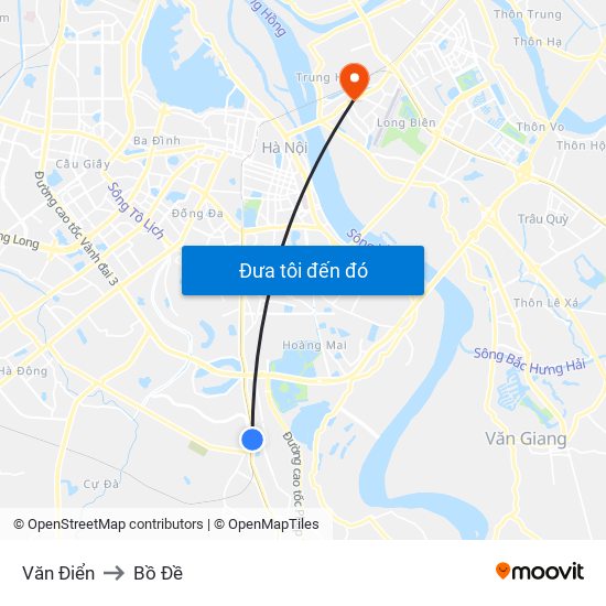 Văn Điển to Bồ Đề map
