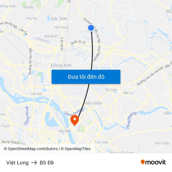 Việt Long to Bồ Đề map