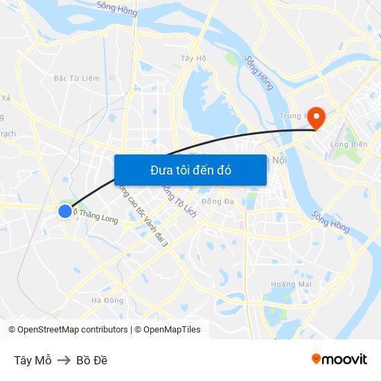 Tây Mỗ to Bồ Đề map