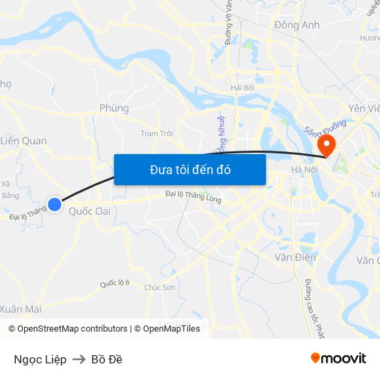 Ngọc Liệp to Bồ Đề map