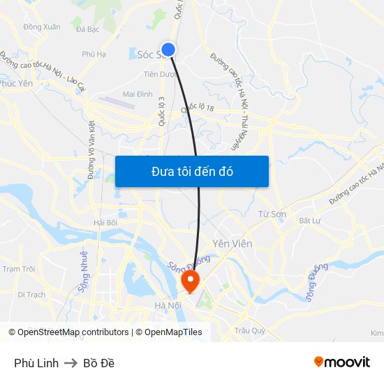 Phù Linh to Bồ Đề map