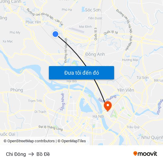 Chi Đông to Bồ Đề map