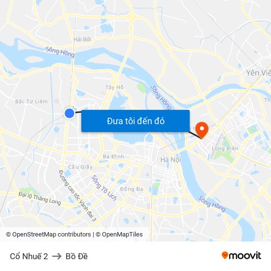 Cổ Nhuế 2 to Bồ Đề map