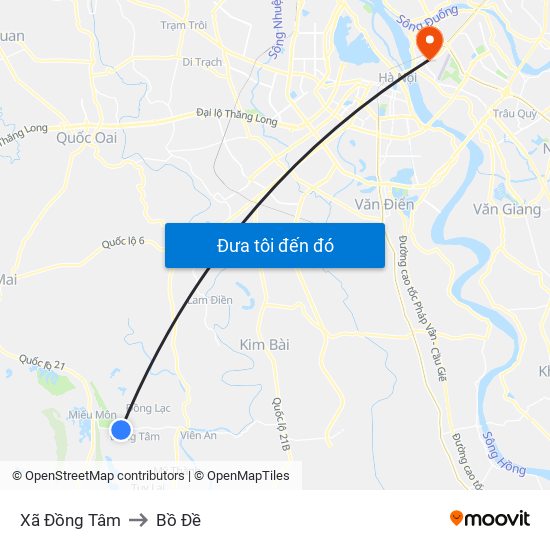 Xã Đồng Tâm to Bồ Đề map