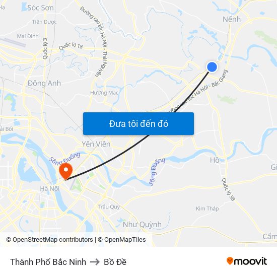 Thành Phố Bắc Ninh to Bồ Đề map