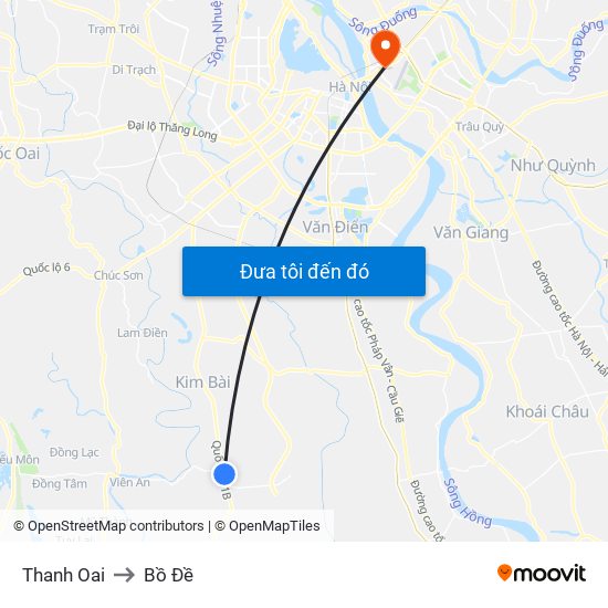 Thanh Oai to Bồ Đề map