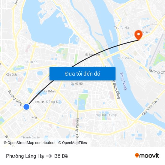 Phường Láng Hạ to Bồ Đề map