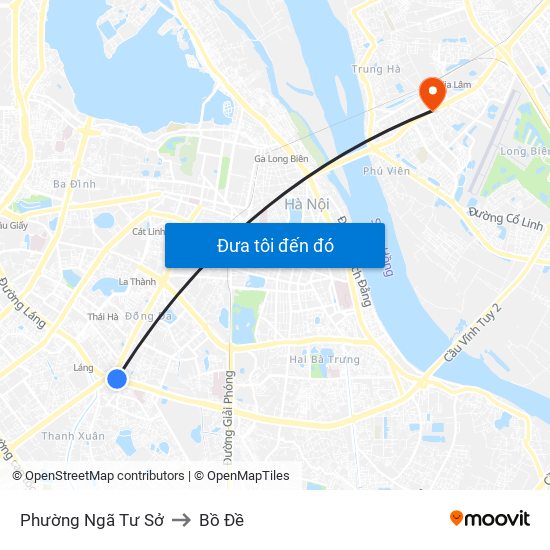 Phường Ngã Tư Sở to Bồ Đề map