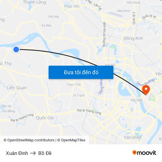 Xuân Đình to Bồ Đề map