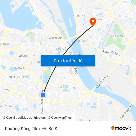 Phường Đồng Tâm to Bồ Đề map