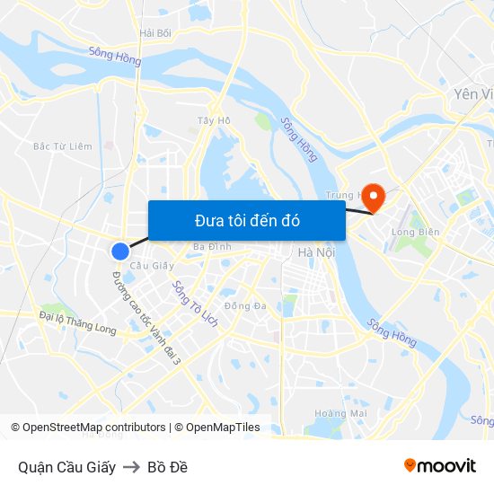 Quận Cầu Giấy to Bồ Đề map