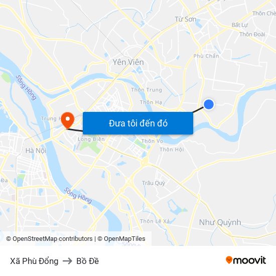 Xã Phù Đổng to Bồ Đề map