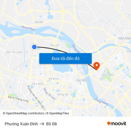 Phường Xuân Đỉnh to Bồ Đề map