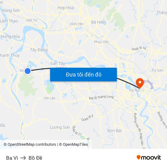 Ba Vì to Bồ Đề map