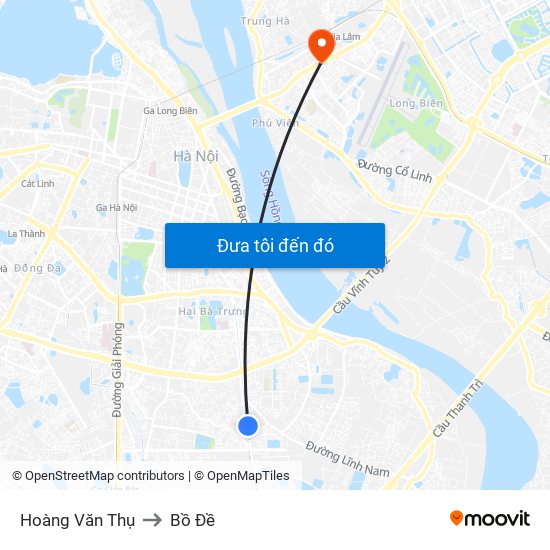 Hoàng Văn Thụ to Bồ Đề map