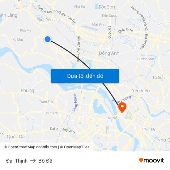 Đại Thịnh to Bồ Đề map
