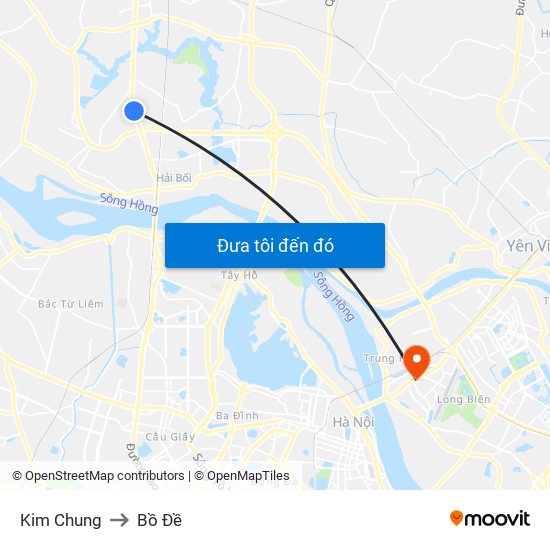 Kim Chung to Bồ Đề map