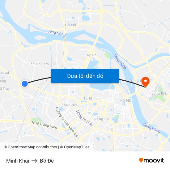 Minh Khai to Bồ Đề map