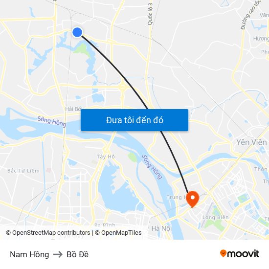 Nam Hồng to Bồ Đề map