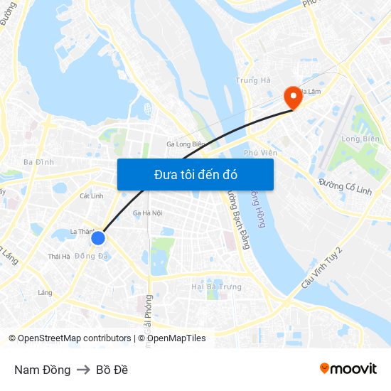 Nam Đồng to Bồ Đề map