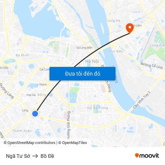 Ngã Tư Sở to Bồ Đề map