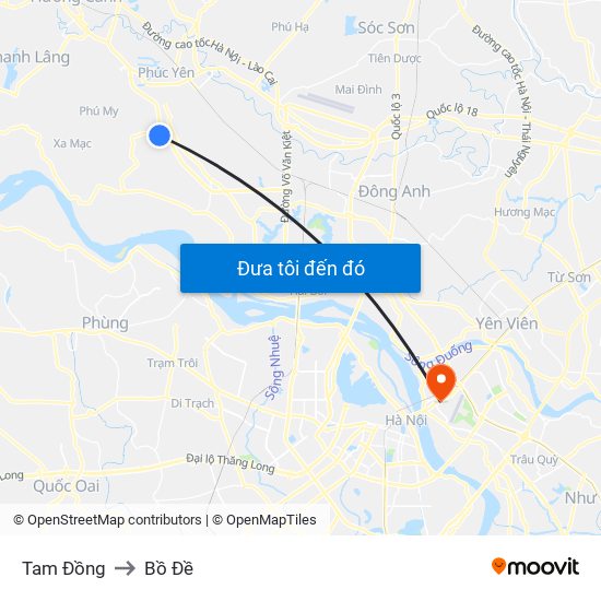 Tam Đồng to Bồ Đề map
