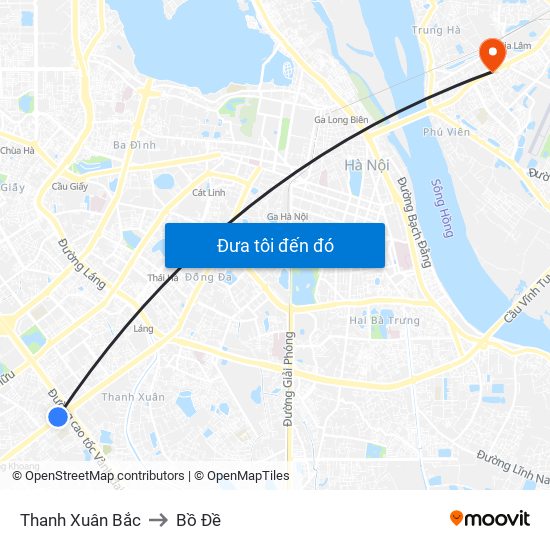 Thanh Xuân Bắc to Bồ Đề map