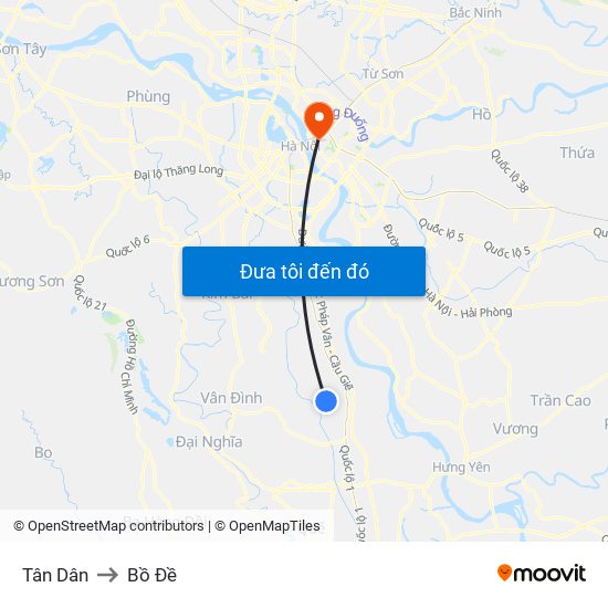 Tân Dân to Bồ Đề map